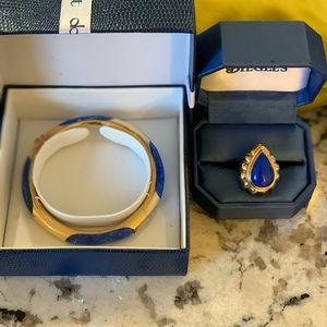 Vintage Gold Lapis Bangle and Ring